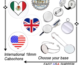 International 18mm Heart Charm, Pins, Bracelet, Hair Clip, Snap Button, USA, Mexico, U.K., Canada, USA Charm, England Charm, Mexico Charm