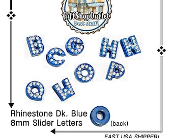 CLOSEOUT! DARK BLUE Rhinestone Slide Letters, Colored Slide Letters, Alphabet Charms, #SlideLetters, Rhinestone Letters, Bracelet Letters
