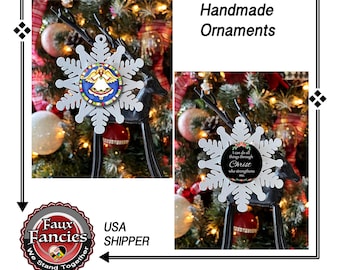 HANDMADE Christmas SNOWFLAKE ORNAMENTs, Angel ornament, Christ strength, 3" snowflake ornament, #ChristmasTreeOrnament, #AngelOrnament,