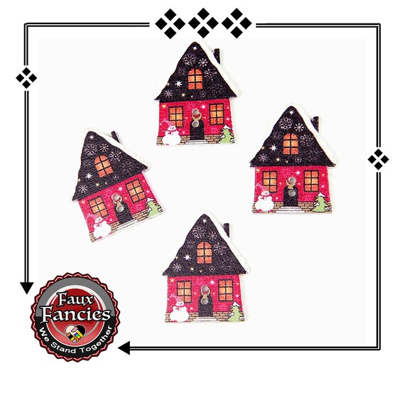 CLEARANCE! BUTToNS, BuTTONs! 3 PCs CHRISTMAS HoUSE Wood Buttons, Christmas Charm, Christmas Scrapbook Buttons, #WoodenButtons, #CraftButtons