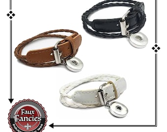 Faux Leather Snap Button Bracelet: Adjustable Charm Bracelet