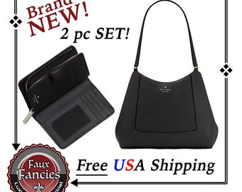 SALE! NeW! KATE SPaDE Triple Compartment LEATHER Shoulder Bag WiTH Large Zip WaLLET, Authentic, GORGeOUS Roomy Bag, Dust Cover, Ship FrEE
