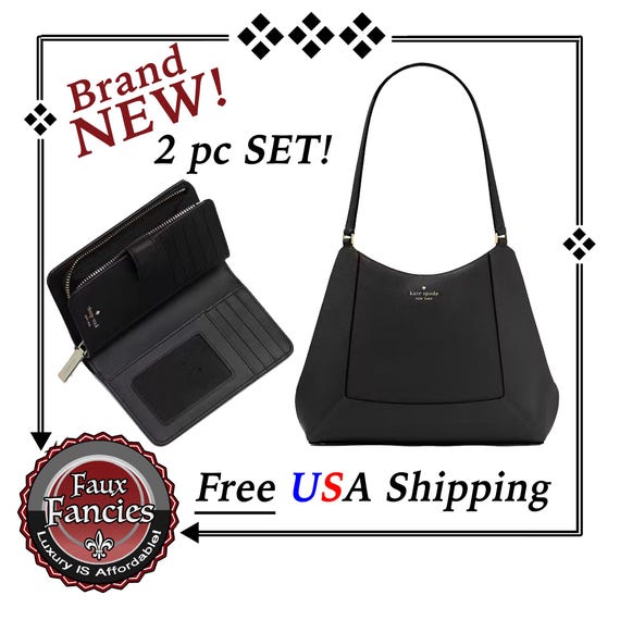 SALE! NeW! KATE SPaDE Triple Compartment LEATHER Shoulder Bag WiTH Large Zip WaLLET, Authentic, GORGeOUS Roomy Bag, Dust Cover, Ship FrEE