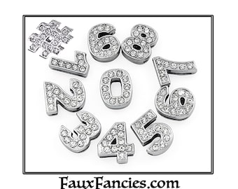 8mm Rhinestone Slide NUMBER Charms, MULTIPLE DISCOUNTS, Slider Numbers, Hashtag Charm, 0 to 9 Charms, #NumberCharm, #RhinestoneNumbers