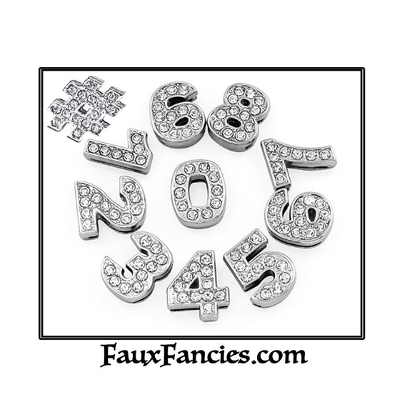Rhinestone Slide NUMBER Charms, MULTIPLE DISCOUNTS, Slider Numbers, Hashtag Charm, 0 to 9 Charms, #NumberCharm, #RhinestoneNumbers