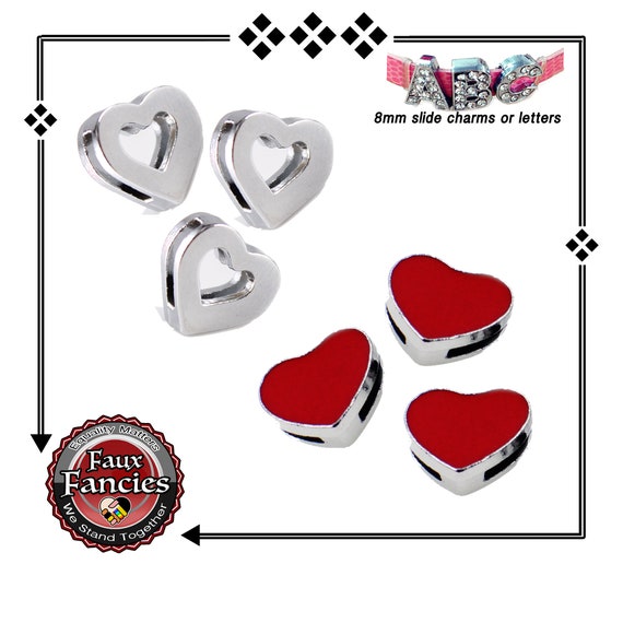 Valentines Day Heart Slider Charm, Slide charm, Slide Heart Bracelet, Love charm, 8mm Charms, Jewelry Gift, #SlideCharm, #Gift for her
