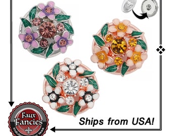 Rhinestone FLOWER Snap Button, 18mm Snap Button with rhinestones, Flower Charm, Spring Snap, #FlowerSnapButton, #RhinestoneSnap, #SnapButton