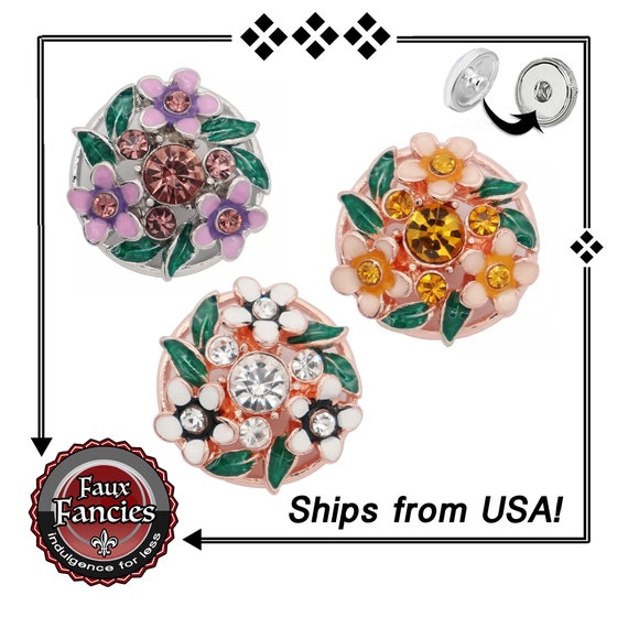 Rhinestone FLOWER Snap Button, 18mm Snap Button with rhinestones, Flower Charm, Spring Snap, #FlowerSnapButton, #RhinestoneSnap, #SnapButton
