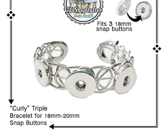 Stainless Steel Triple Snap Button Bracelet - 18mm Charm Jewelry