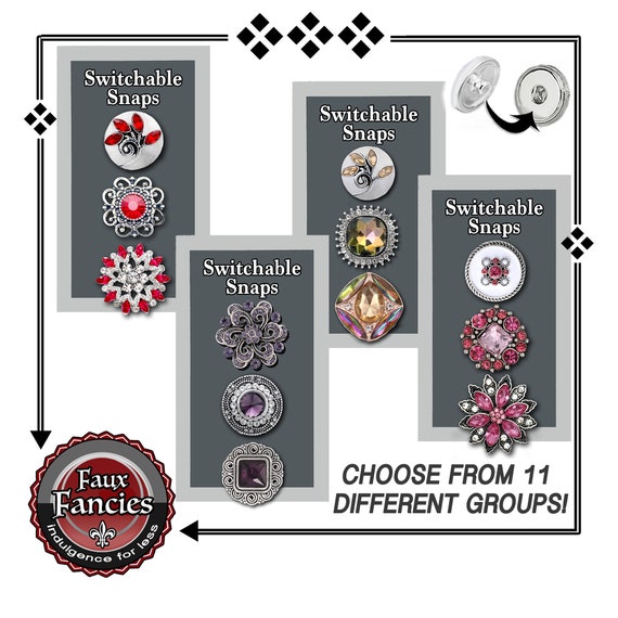 GIFT IDEA! SNAP Button 3-Pc Assortment, Snap Buttons, Ginger Snaps, Snap Charms, #BraceletCharms, Rhinestone Snap, #SnapJewelry, #SnapButton