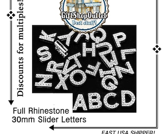 30mm Rhinestone Slider Letter Charms: A to Z Bracelet Initial Pendants