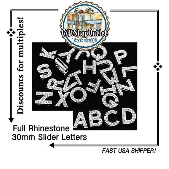 Large 30mm Rhinestone Slider Letter Charms, Bracelet Letter Charms, A to Z Charms, #30mmRhinestoneLetters, #BraceletLetters, #InitialLetters