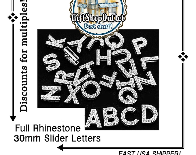 Featured listing image: 30mm Rhinestone Slider Letter Charms: A to Z Bracelet Initial Pendants