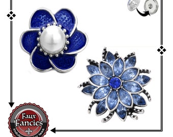 Beautiful BLUE Snap Buttons, Rhinestone Snap Charm, 18mm Ginger Snaps, #SnapButtons, #BraceletCharms, #PEARLCharm, #FlowerCharm, #SnapPopper