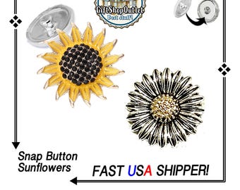 18mm Sunflower Snap Buttons, Ginger Snaps, #SnapButtonBracelet, Snap Charms, Sunflower Charm, #SunflowerSnap, Snap Button Jewelry