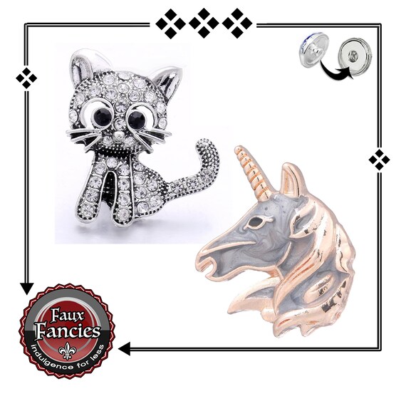 Kitty Snap Buttons, Unicorn Charm Snap, Cat Ginger Snap, Snap Charms, #BraceletCharms, Rhinestone Snap, #SnapSnap, #GiftForHer, #SnapButton