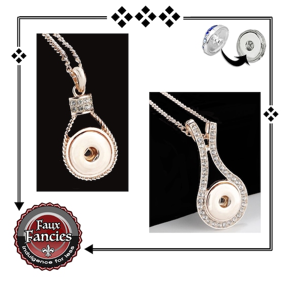 Rose Gold Snap Button Long Pendant, RHINESTONE Long Snap Button Jewelry, Ginger Snap, #RhinestoneSnapJewelry,#SnapButtonJewelry,#SnapSnap