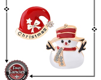 Enamel Christmas Lapel Pin: Santa Hat or Snowman