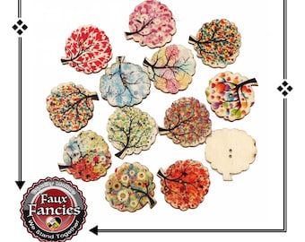 Tree Wooden Buttons: Scrapbook & Craft Embellishments (3 Pcs)
