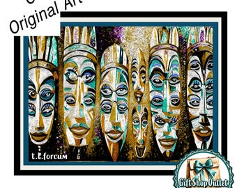 Hand Painted African Masks Canvas Art: Ethnic Wall Decor