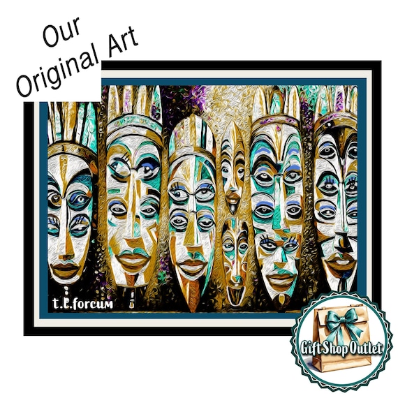 ETHNIC MASKS, Custom Canvas Art, AFRICAN Masks, Canvas Art home or office, Custom Art for gifts, Unique Canvas Art, Handmade Art, SHiP FReE