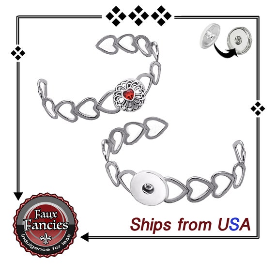 VALENTINE Snap Button HEART STYLE Bracelet, Jewelry for Snaps, Snap Button Jewelry, Snap Button Bracelet, #CuffBracelet, #HeartBracelet