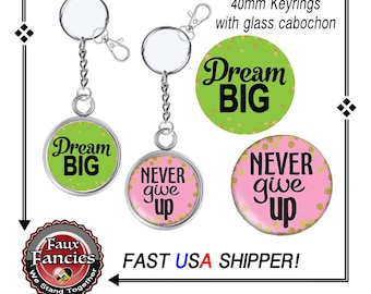 SALE! NEVER GiVE UP Handmade Keyring, DReAM BiG Handmade Key Ring, Inspiration Key Ring,#NeverGiveUp, #KeyringCollector, #DreamBig, #Inspire