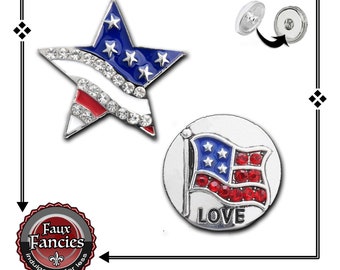 Snap Buttons, Ginger Snaps, BEAUTIFUL Americana 18mm Snap Charms, Changeable Snap, Rhinestone Snaps, #FlagSnapButton, #USACharm, #FlagCharm