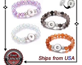 Beaded Snap Button Stretch Bracelet: Interchangeable 18mm Snap Jewelry
