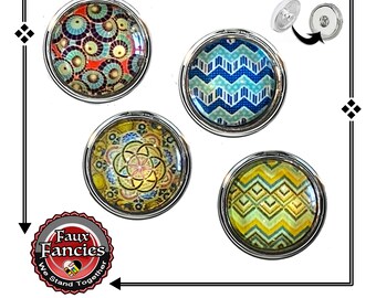 SNAP BUTTONs, CABOCHON Snap Charms,  18mm Colorful Mandala Charms, #Cabochons, #SnapButtons, #BraceletCharms, #BraceletSnaps. #SnapJewelry