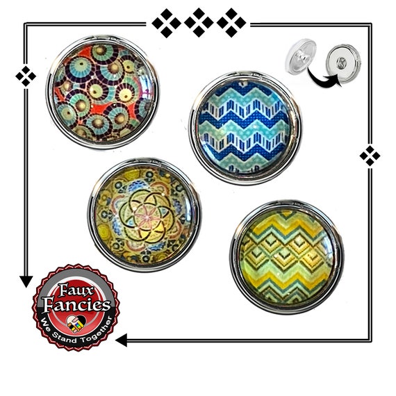 SNAP BUTTONs, CABOCHON Snap Charms, 18mm Colorful Mandala Charms, #Cabochons, #SnapButtons, #BraceletCharms, #BraceletSnaps. #SnapJewelry