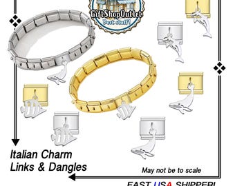 ITALIAN Charms, Dangle Dolphin Charm Links, Whale Charm, Fish Charm, Gift for Her, #ItalianCharmBracelet, #ItalianCharms