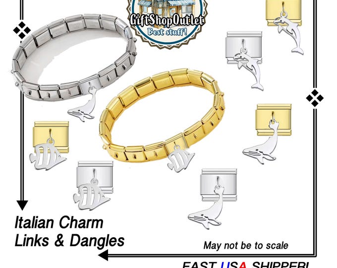 Featured listing image: ITALIAN Charms, Dangle Dolphin Charm Links, Whale Charm, Fish Charm, Gift for Her, #ItalianCharmBracelet, #ItalianCharms