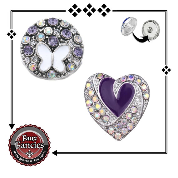 Pretty Purple SNAP Buttons, Snap Button, 18mm Ginger Snaps, Snap Charms, #BraceletCharms, Rhinestone Snaps, #SnapJewelry, #SnapButtons