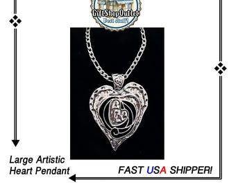 Large ARTISTIC Heart Pendant with heavy duty chain, #ArtisticHeartPendant