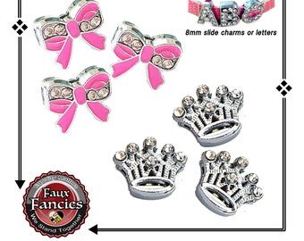 8mm Slider Charms, Slide charm, Crown or Bow Slide charm, Gift for Girls, 8mm Charms, Jewelry Gift, #SlideCharms, #Gift for her