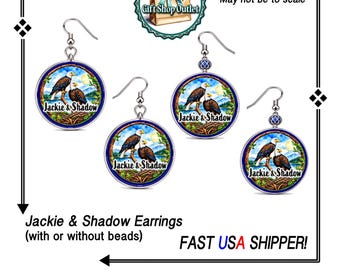 Handmade Jackie and Shadow Eagle GLASS CABOCHON Earrings, Big Bear Eagle Earrings, Jackie and Shadow gift, #JackieShadow