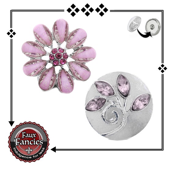 Shades of Pink Snap Buttons, Shining Ginger Snap, Snap Charms, Rhinestone Snap, #FlowerCharm, #SnapCharm, #SwitchableSnaps, #FlowerSnapCharm