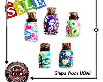 Mini Craft Bottles: Assorted Colors, Cork Stoppers - Jewelry Findings