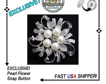 EXCLUSIVE! 18mm Rhinestone Pearl Flower Snap Button, Ginger Snap, #SnapButton, Snap Charms, Pearl Charm, #FlowerSnapButton, Snap Jewelry