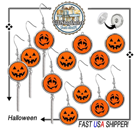 Halloween PUMPKIN EARRiNGS and SNAP BUTTONS, Pumpkin Charm, Halloween Charm, #HalloweenSnaps, #HalloweenJewelry, #PumpkinSnapButton