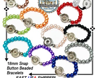 Beaded Snap Button Stretch Bracelet: Interchangeable 18mm Snap Jewelry, Small Size