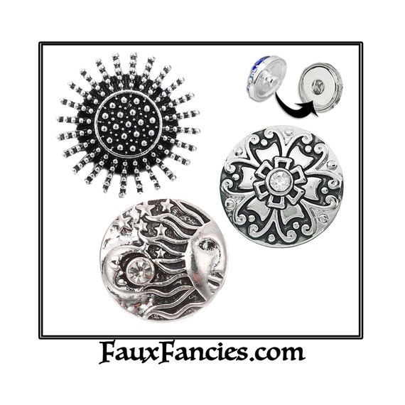NEW!! 18mm Snap Buttons, Ginger Snaps, Snap Charms, Star Snap Charm, Rhinestone Snaps, SnapPopper, #MoonSnapButtons, Moon Charm, Silver Snap