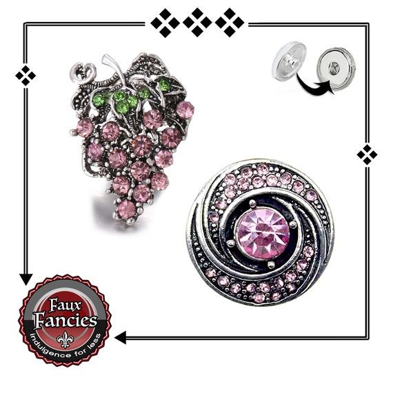 BEAUTiFUL Pinks Rhinestone WINE or Circles SNAP Buttons, Ginger Snaps, Snap Charms, #BraceletCharms, #WineCharm, #SwitchableSnaps, #WineSnap
