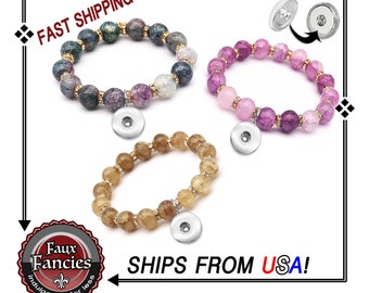 Glass Beaded Stretch Snap Button Bracelet: Adjustable Charm Jewelry