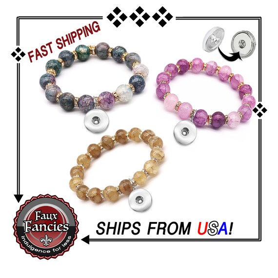 Glass Beaded STRETCH Snap Button Bracelet, Beaded Snap Bracelet, Adjustable Snap Bracelet, #SnapJewelry, #18mmSnapBracelet, #StretchBracelet