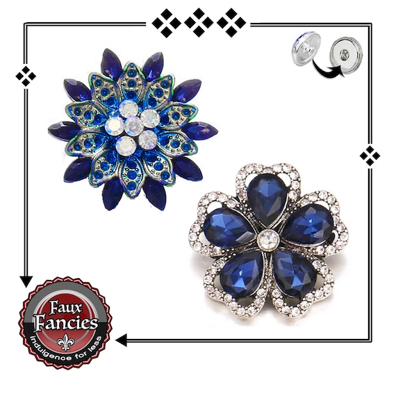 Beautiful BLUEs Snap Buttons, Rhinestone Snap Charm Button, 18mm Ginger Snap, #SnapButton, #BraceletCharm, #Charm, #FlowerCharm, #SnapPopper
