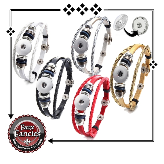 SALE - 18mm Leather Snap Button Bracelet, Snap Buttons, Ginger SnapBracelet, Snap, Snap Jewelry, Adjustable Snap Bracelet, Changeable Snaps