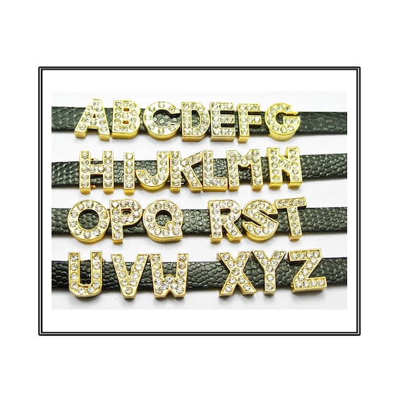Gold Rhinestone Slide Letters, Slider Alphabet, MULTIPLE DISCOUNTS, Alphabet Charms, Rhinestone Letter, Bracelet Letters, Slider Letter