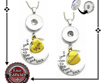 Snap Button Pendant: "Love You To The Moon" Charm for Mom/Grandma